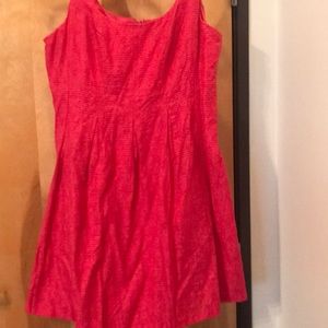 Pink fit and flare dress with pockets